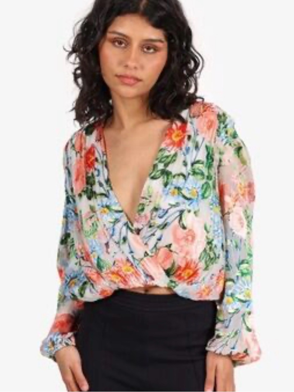 Alice + Olivia Floral Wrap Blouse - Pink, Green, Blue